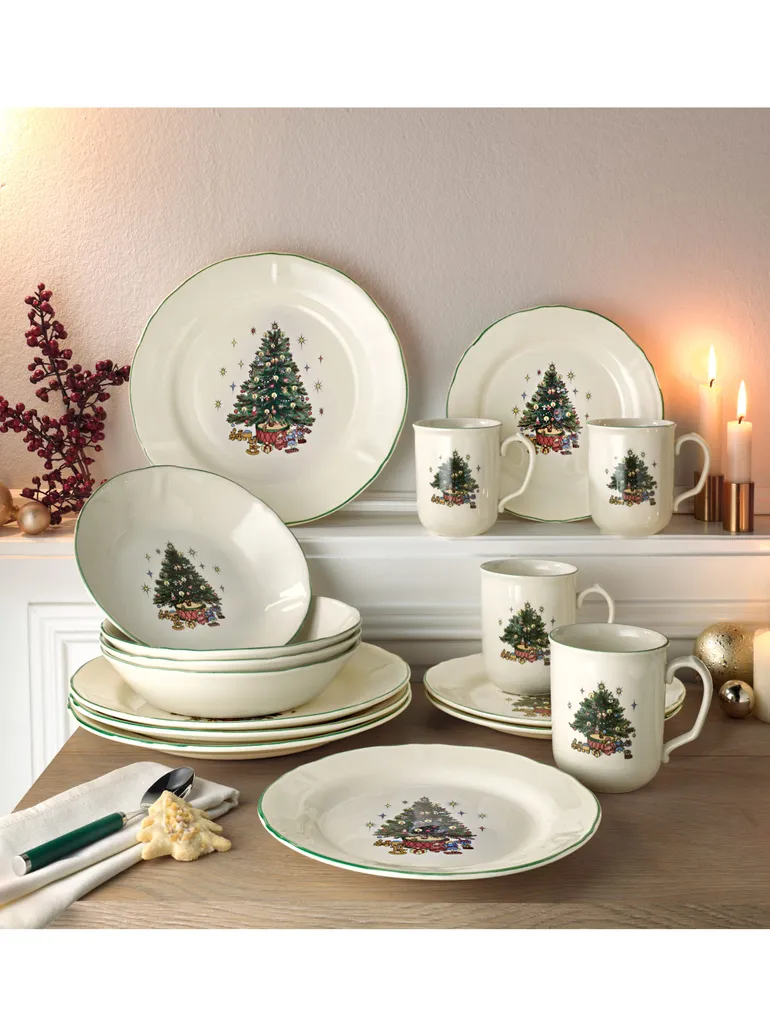 CreaTable 14959 Kombiservice Tannenbaum Für 4 Personen, Steingut, Creme/grün (1 Set, 16-teilig) – Bild 3