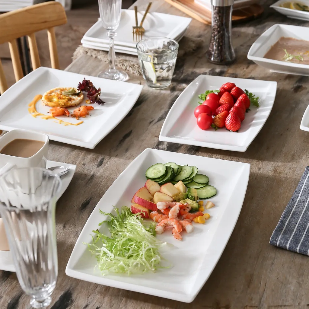 MALACASA 32 Tlg. Kombiservice, Serie BLANCE Cremeweiß Porzellan Geschirrset Mit Servierplatte – Bild 3