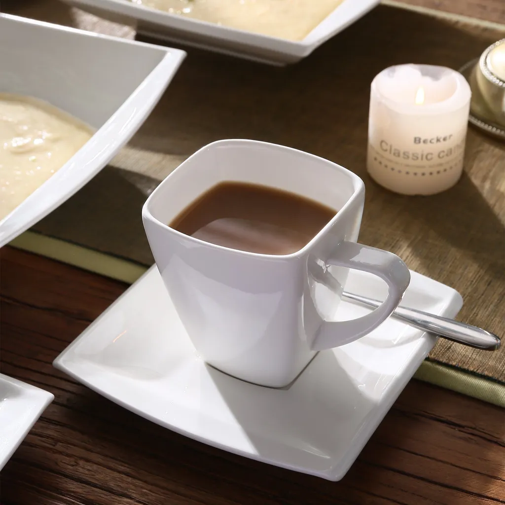 MALACASA 32 Tlg. Kombiservice, Serie BLANCE Cremeweiß Porzellan Geschirrset Mit Servierplatte – Bild 7