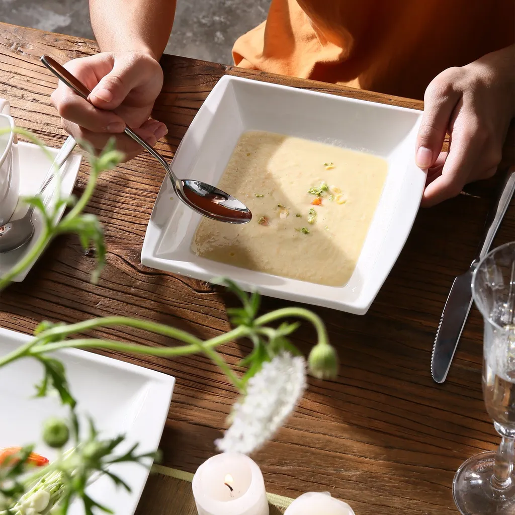 MALACASA 32 Tlg. Kombiservice, Serie BLANCE Cremeweiß Porzellan Geschirrset Mit Servierplatte – Bild 6