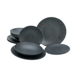 CreaTable, 20540, Serie Schiefer Black , Geschirrset, Teller Set 12 Teilig