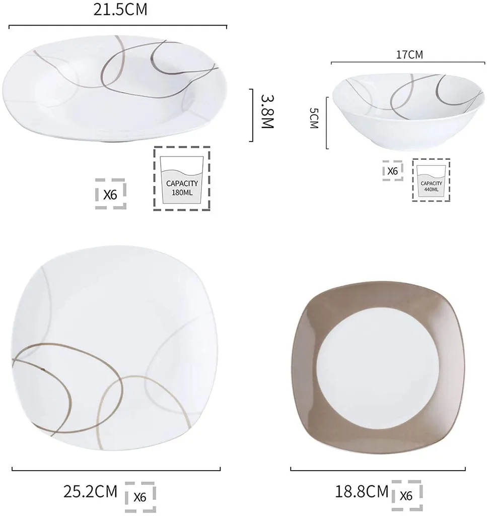 VEWEET Tafelservice 'Nikita' Aus Porzellan, 24 Teilig Geschirrset Beinhatlet Müslischalen, Dessertteller, Speiseteller Und Suppenteller, Geschirrservice Für 6 Personen – Bild 2