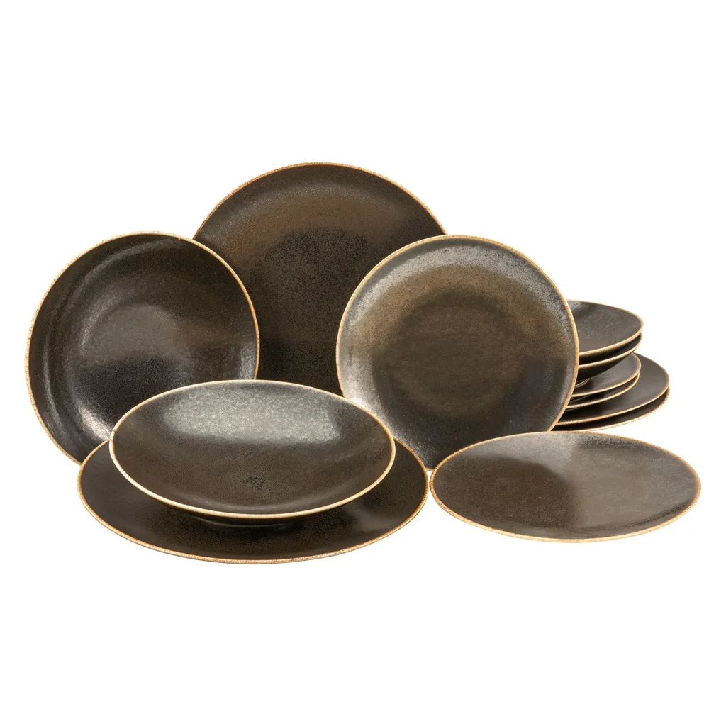 CreaTable 22409 Tafelservice Rusty Für 8 Personen, Porzellan, Braun (1 Set, 12-teilig)