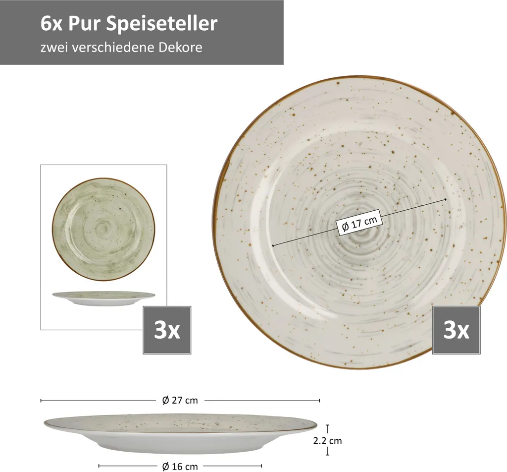 24tlg. Kombiservice Pur 6Pers Kaffeebecher Müslischale Kuchenteller + Speiseteller Flach Porzellan – Bild 2