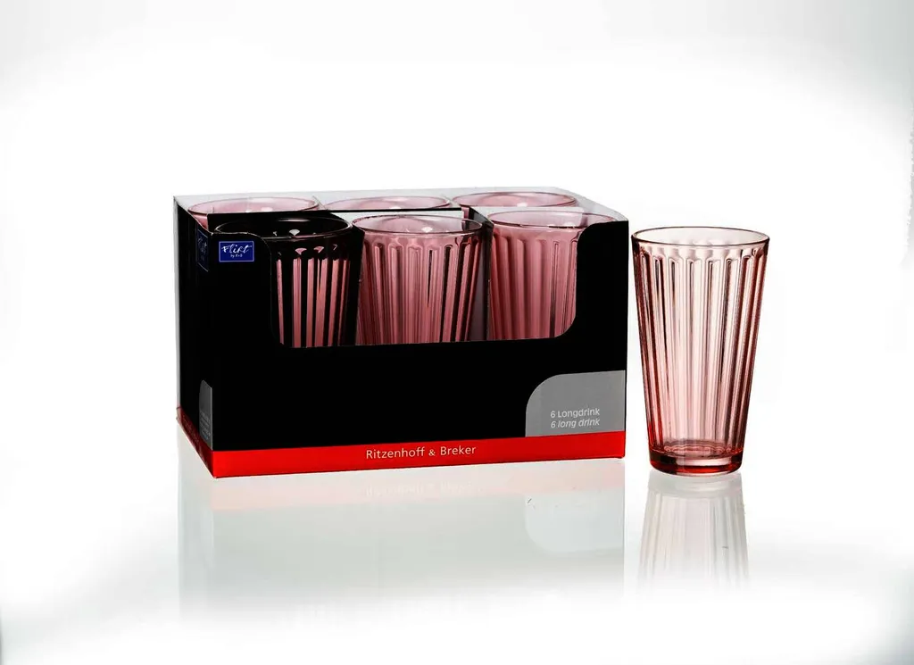 Ritzenhoff & Breker Longdrinkglas Lawe, Becher, Trinkglas, Glas, Rosa, 400 Ml, 164459