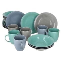 24tlg Geschirrset Jive 6Pers Kaffeebecher Suppenteller Kuchenteller Speiseteller Porzellan Bunt