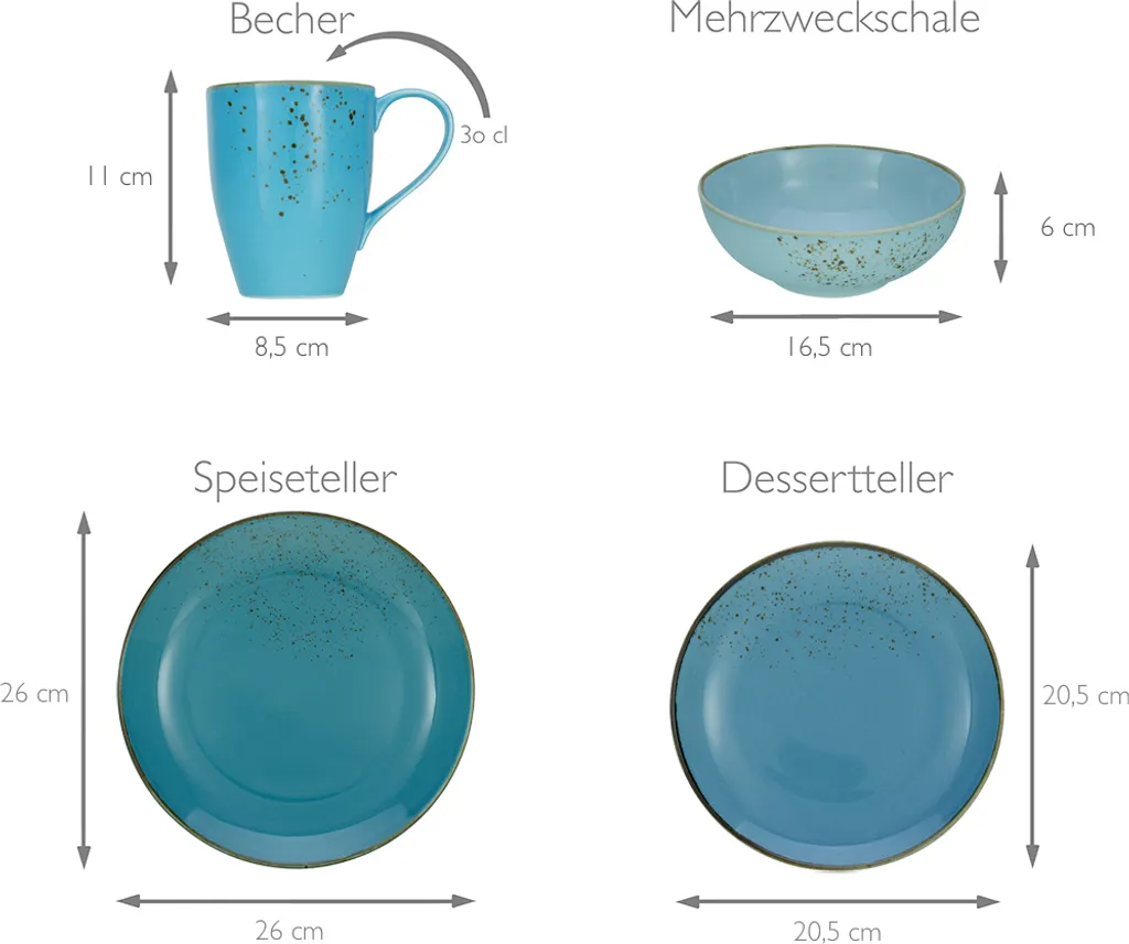 CreaTable 20157 Kombiservice Nature Collection Aqua Für 4 Personen, Steinzeug, Aqua (1 Set, 16-teilig) – Bild 6