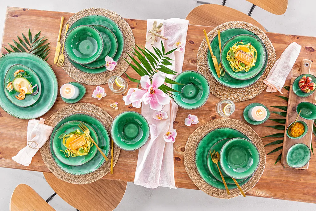 Sänger SÄNGER Steingut Geschirrset Palm Beach, Tafelservice & Servierplatten Set 23 Teilig Für 4 Personen – Bild 2