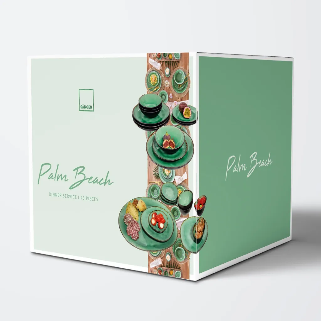 Sänger SÄNGER Steingut Geschirrset Palm Beach, Tafelservice & Servierplatten Set 23 Teilig Für 4 Personen – Bild 4