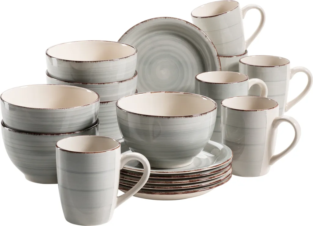 Mäser 931492 Lumaca Frühstück-Service Für 6 Personen Im Vintage Look, Handbemalte Keramik, Steingut, Rauchblau, 18-teilig (1 Set)