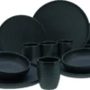 CreaTable 23860 Kombiservice Uno Für 4 Personen, Steinzeug, Schwarz (1 Set, 16-teilig)