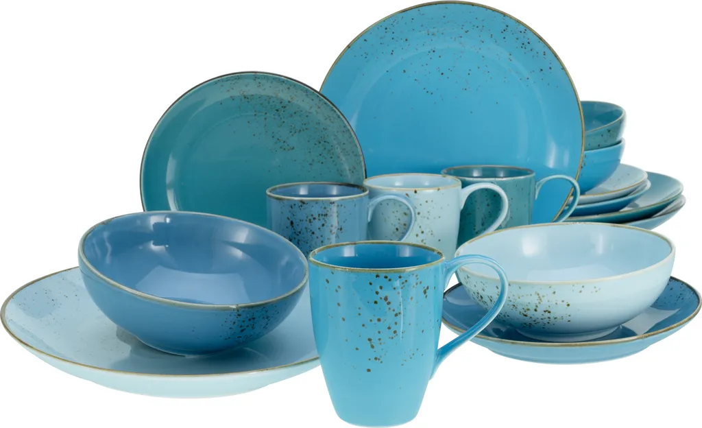 CreaTable 20157 Kombiservice Nature Collection Aqua Für 4 Personen, Steinzeug, Aqua (1 Set, 16-teilig)