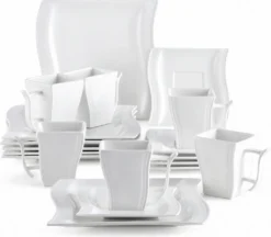 MALACASA, Serie Flora, 18 Tlg . Set Cremeweiß Porzellan Kaffeeservice Geschirrset Mit Je 6 Kuchenteller, 6 Tasse 220ml, 6 Untertasse Für 6 Personen