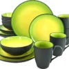 CreaTable 20220 Kombiservice Hot Green Für 4 Personen, Steinzeug, Rund, Grün/gelb/schwarz (1 Set, 16-teilig)