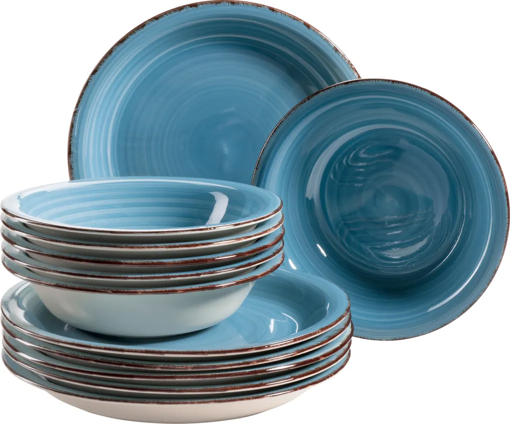 Mäser 931602 Tafelservice Lumaca Für 6 Personen, Steingut, Dunkelblau (1 Set, 12-teilig)
