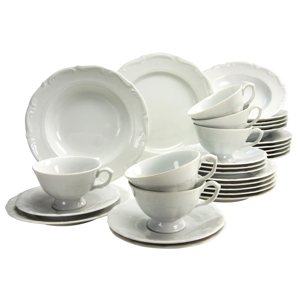 CreaTable 16135 Kombiservice Maria Theresia Für 6 Personen, Porzellan, Weiß (1 Set, 30-teilig)