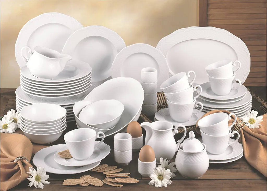 CreaTable 16072 Kombiservice Arianne Für 8 Personen + Uni, Porzellan, Weiß (1 Set, 61-teilig) – Bild 2