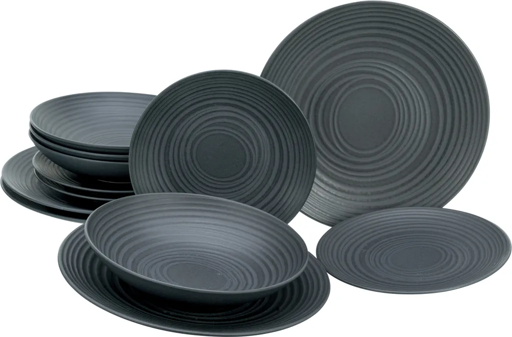 CreaTable 23205 Tafelservice Elements Collection Lava Stone Für 4 Personen, Steinzeug, Schwarz/grau (1 Set, 12-teilig) – Bild 4