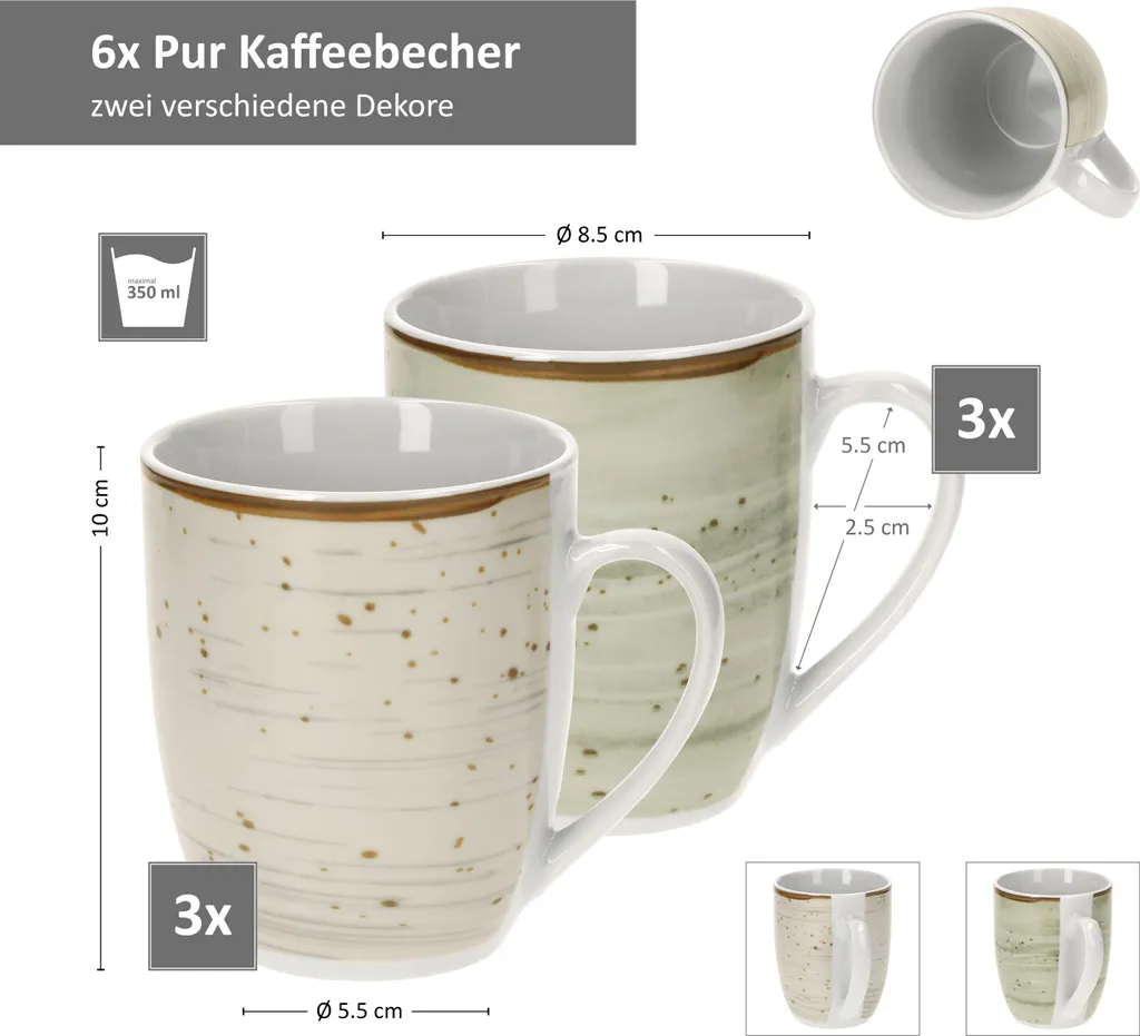 24tlg. Kombiservice Pur 6Pers Kaffeebecher Müslischale Kuchenteller + Speiseteller Flach Porzellan – Bild 5