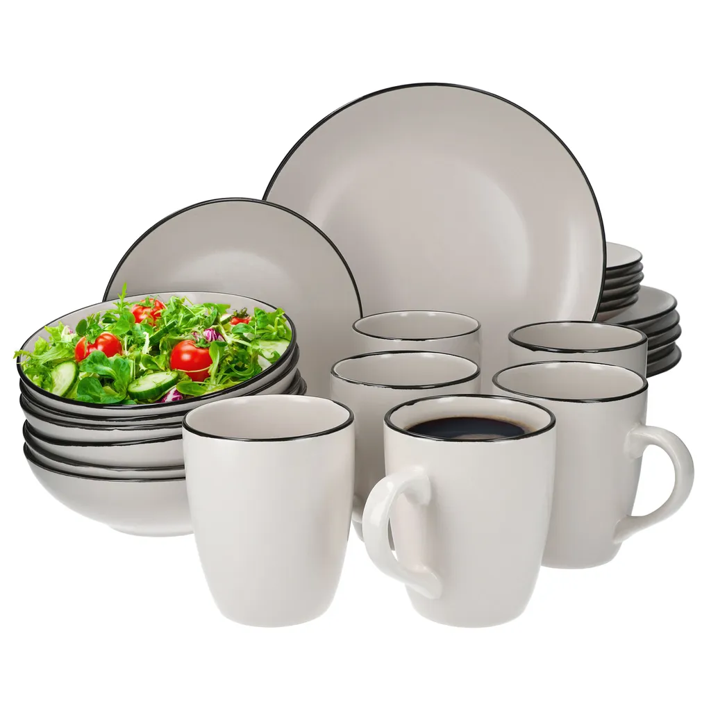 24tlg. Geschirrset Campo Creme 6 Pers. Kaffeebecher Suppenteller Kuchenteller Speiseteller