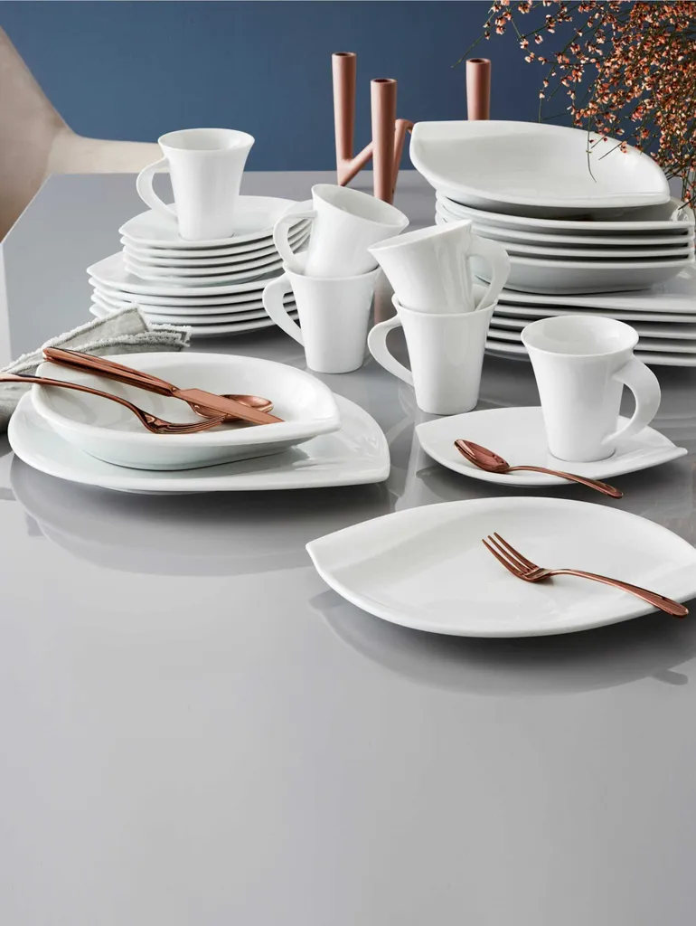 CreaTable 14742 Kombiservice Acacia Für 6 Personen + Uni, Porzellan, Oval, Weiß (1 Set, 30-teilig) – Bild 5