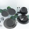 CreaTable 23211 Tafelservice Elements Collection Vesuvio Black Für 4 Personen, Steinzeug, Schwarz/grau (1 Set, 12-teilig)