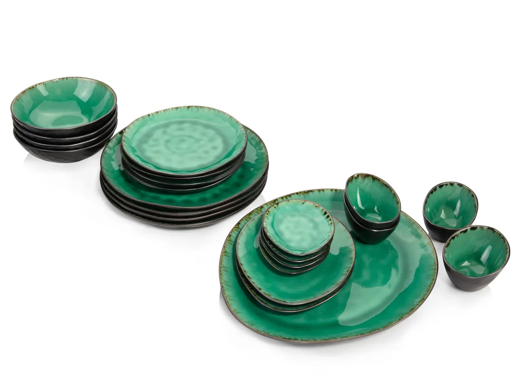 Sänger SÄNGER Steingut Geschirrset Palm Beach, Tafelservice & Servierplatten Set 23 Teilig Für 4 Personen