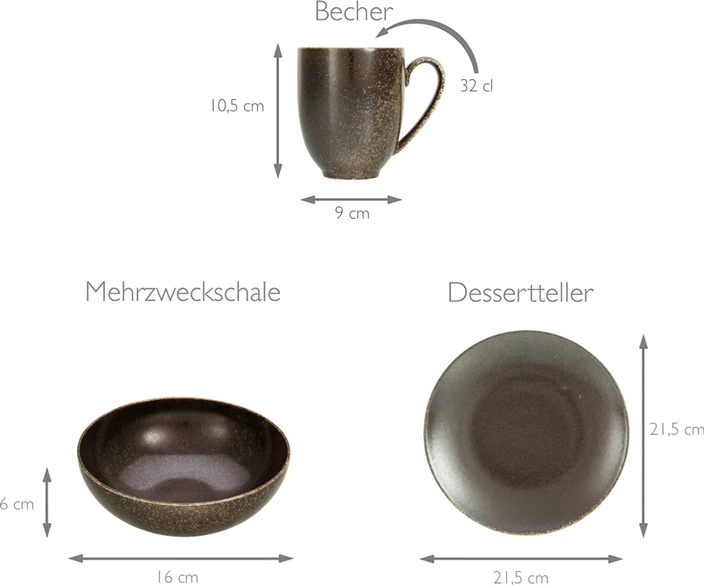 CreaTable 22409 Tafelservice Rusty Für 8 Personen, Porzellan, Braun (1 Set, 12-teilig) – Bild 3