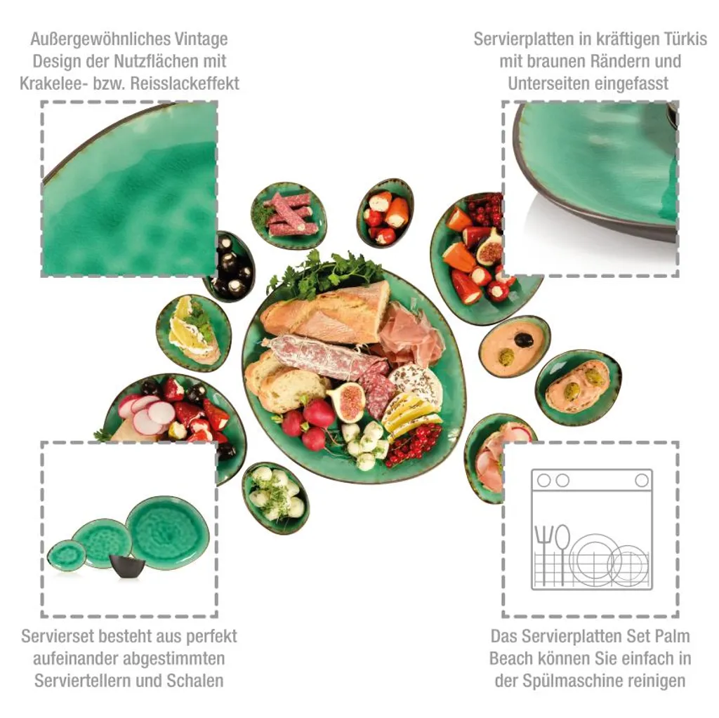 Sänger SÄNGER Steingut Geschirrset Palm Beach, Tafelservice & Servierplatten Set 23 Teilig Für 4 Personen – Bild 6