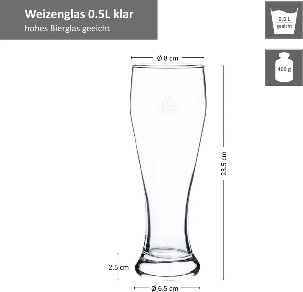 6er Set Bavaria Weizenbiergläser 0,5 Liter Geeicht Weißbiergläser Biergläser Weizengläser Glas – Bild 6