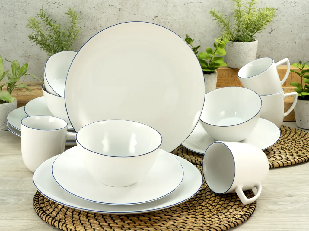CreaTable 22456 Kombiservice Enjoy Blue Line Für 4 Personen, Porzellan, Weiß (1 Set, 16-teilig) – Bild 3