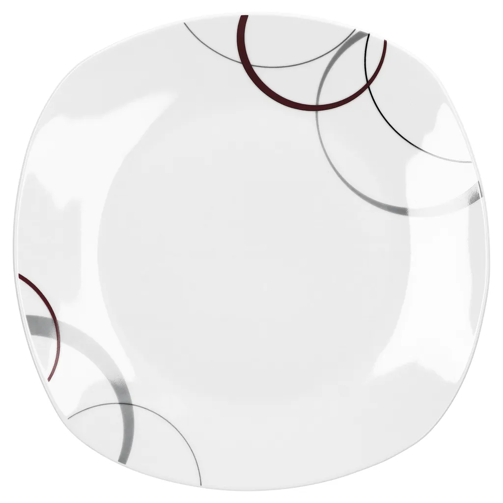 Tafelservice Palazzo 12tlg. - Weiß MitNachbildung-Kreisen In Grau Und Dunkelrot - Für 6 Personen – Bild 2
