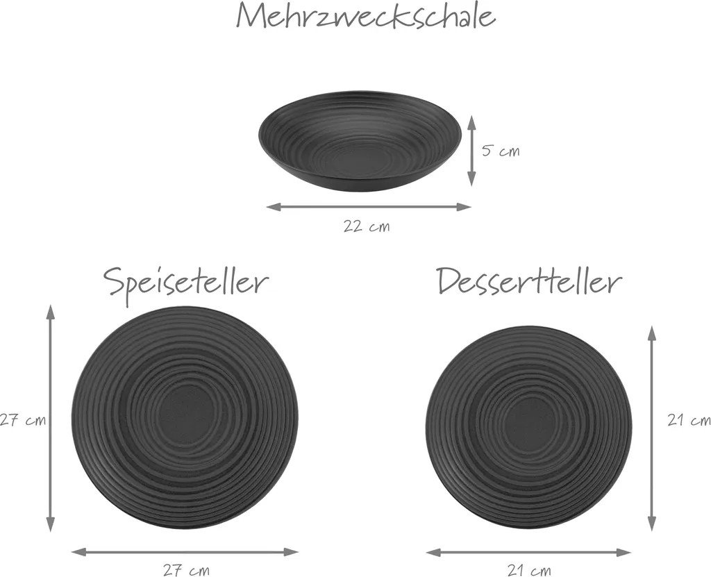CreaTable 23205 Tafelservice Elements Collection Lava Stone Für 4 Personen, Steinzeug, Schwarz/grau (1 Set, 12-teilig) – Bild 3