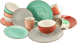 CreaTable 22853 Kombiservice Bella Casa Fashion Für 4 Personen, Steingut, Mehrfarbig (1 Set, 16-teilig)