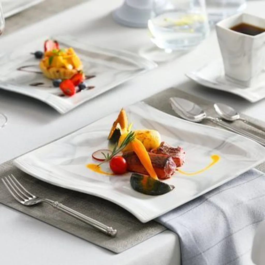 MALACASA, Serie Flora, 30 Tlg. Marmor Porzellan Geschirrset Kombiservice Tafelservice Mit Je 6 Kaffeetassen, 6 Untertassen, 6 Dessertteller, 6 Suppenteller Und 6 Flachteller – Bild 4