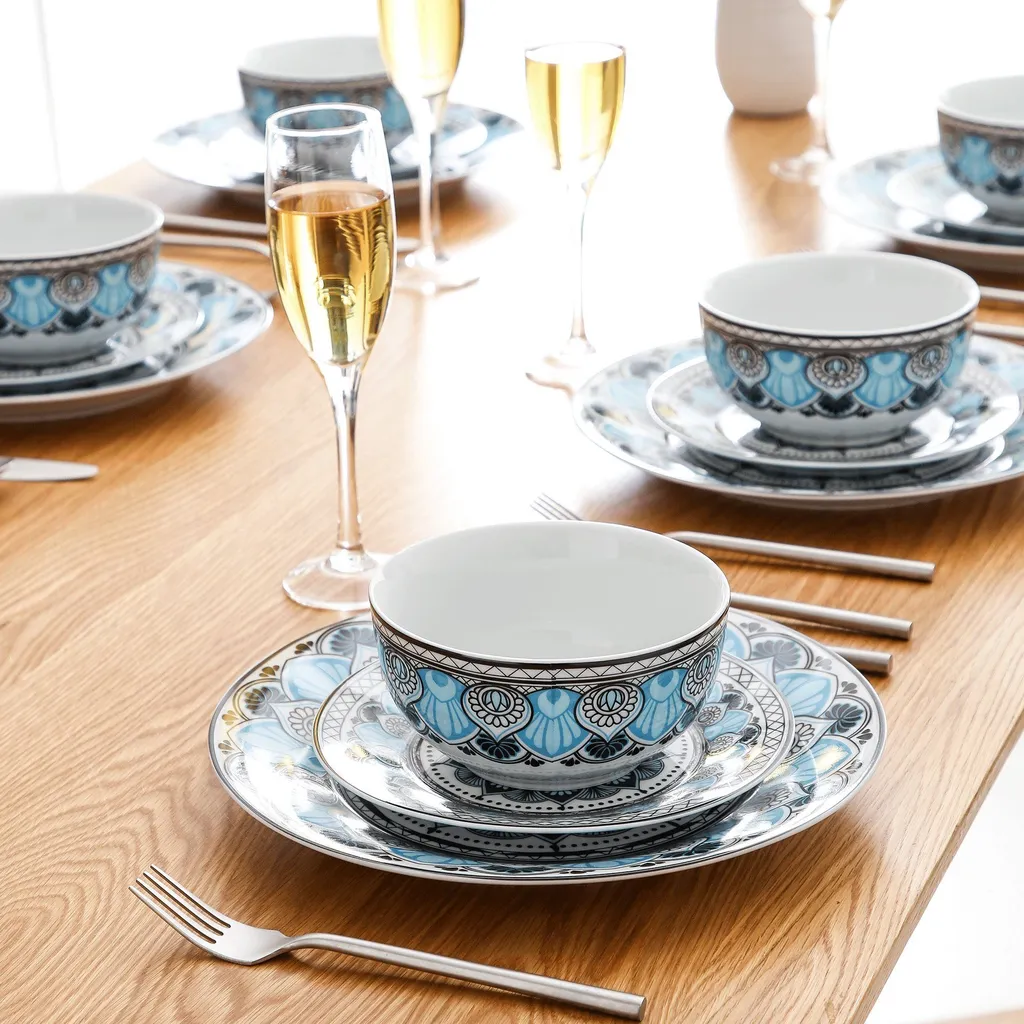 Tafelservice VEWEET, 18 Teiliges Geschirrset Aus Porzellan, AUDRIE Serie, Mit Je 6 Müslischale, Dessertteller Und Flachteller Für 6 Personen – Bild 6