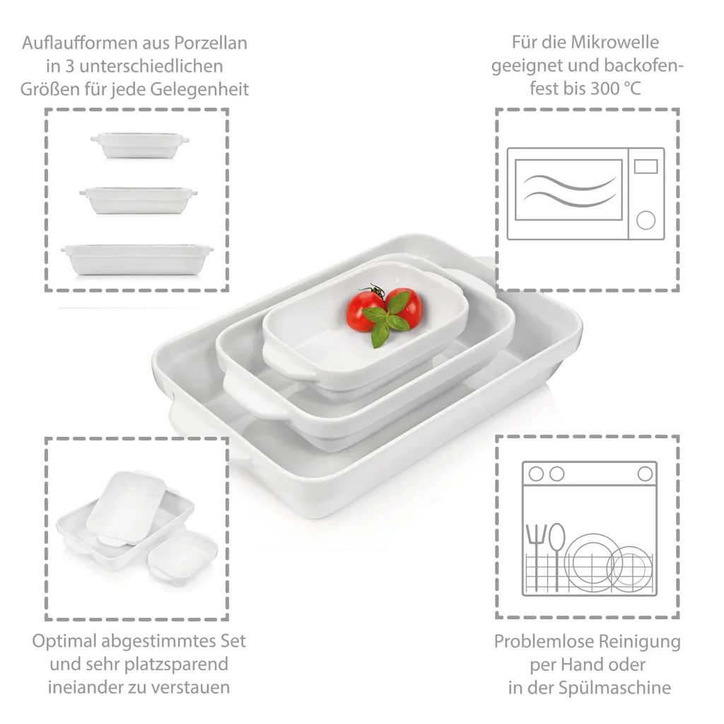 Sänger SÄNGER Auflaufformen Aus Porzellan Weiß 3 Teilig – Bild 2