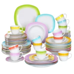 VEWEET Tafelservice 'SPARK' Aus Porzellan, 60-tlg Kombiservice, Kaffeetassen, Untertasse, Dessertteller, Speiseteller Und Suppenteller, Komplettservice Für 12 Personen