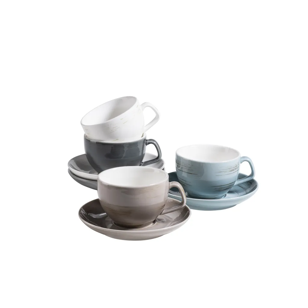 Mäser 931609 Kaffeetassen-Set Derby Für 4 Personen, Porzellan, Weiß/hellblau/beige (1 Set, 8-teilig) – Bild 3
