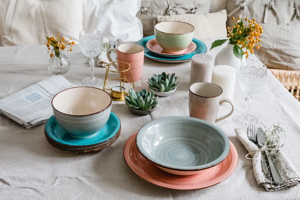 Mäser 931492 Lumaca Frühstück-Service Für 6 Personen Im Vintage Look, Handbemalte Keramik, Steingut, Rauchblau, 18-teilig (1 Set) – Bild 5