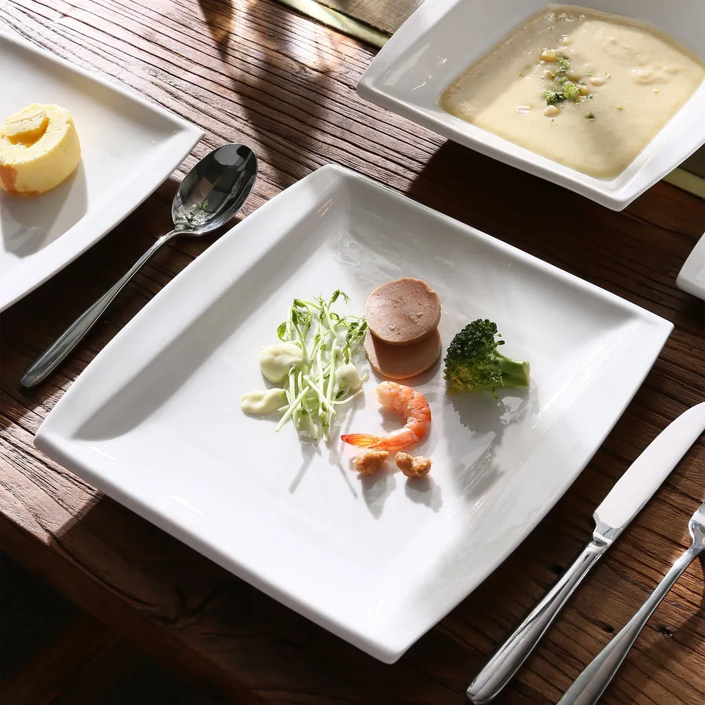 MALACASA 32 Tlg. Kombiservice, Serie BLANCE Cremeweiß Porzellan Geschirrset Mit Servierplatte – Bild 4