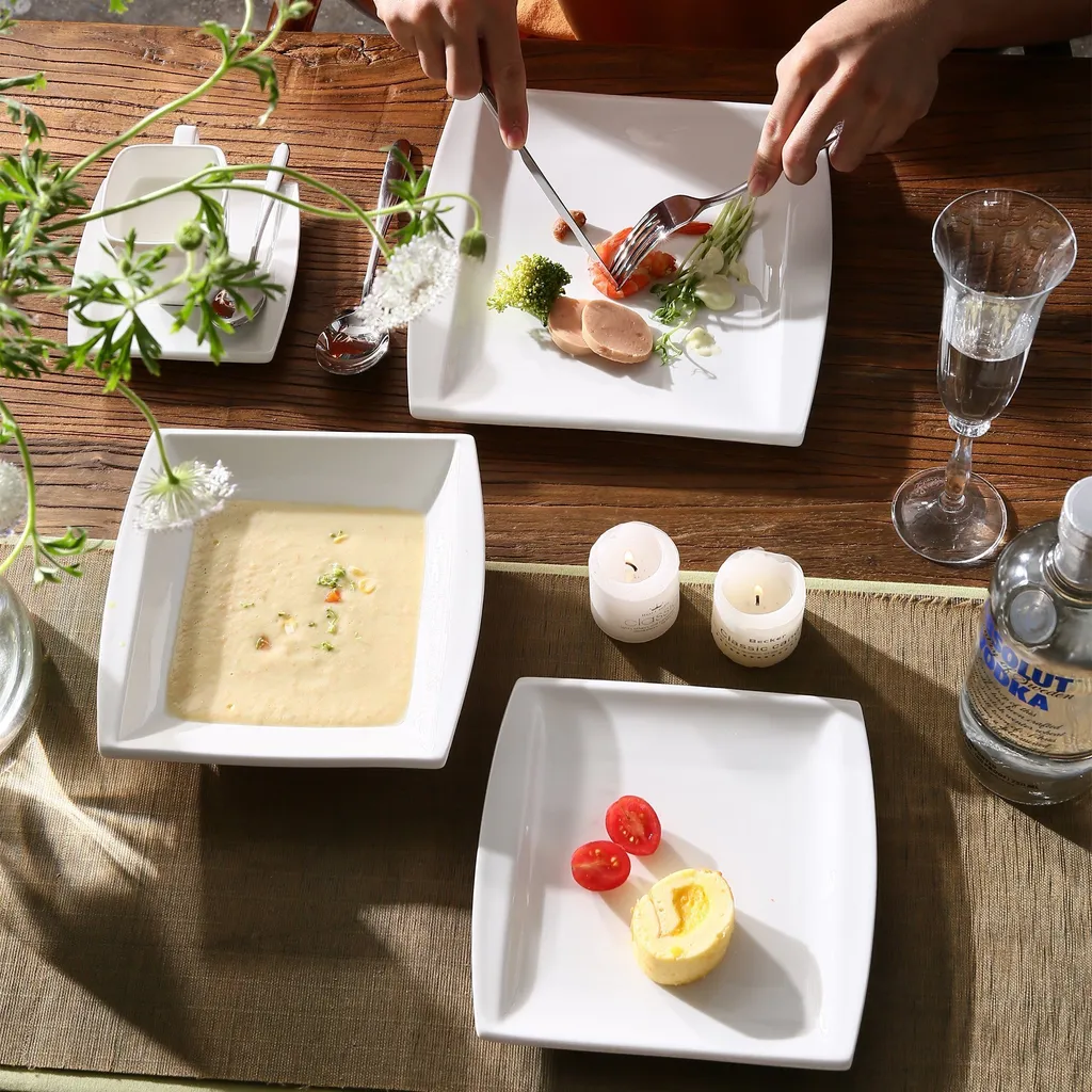 MALACASA 32 Tlg. Kombiservice, Serie BLANCE Cremeweiß Porzellan Geschirrset Mit Servierplatte – Bild 8