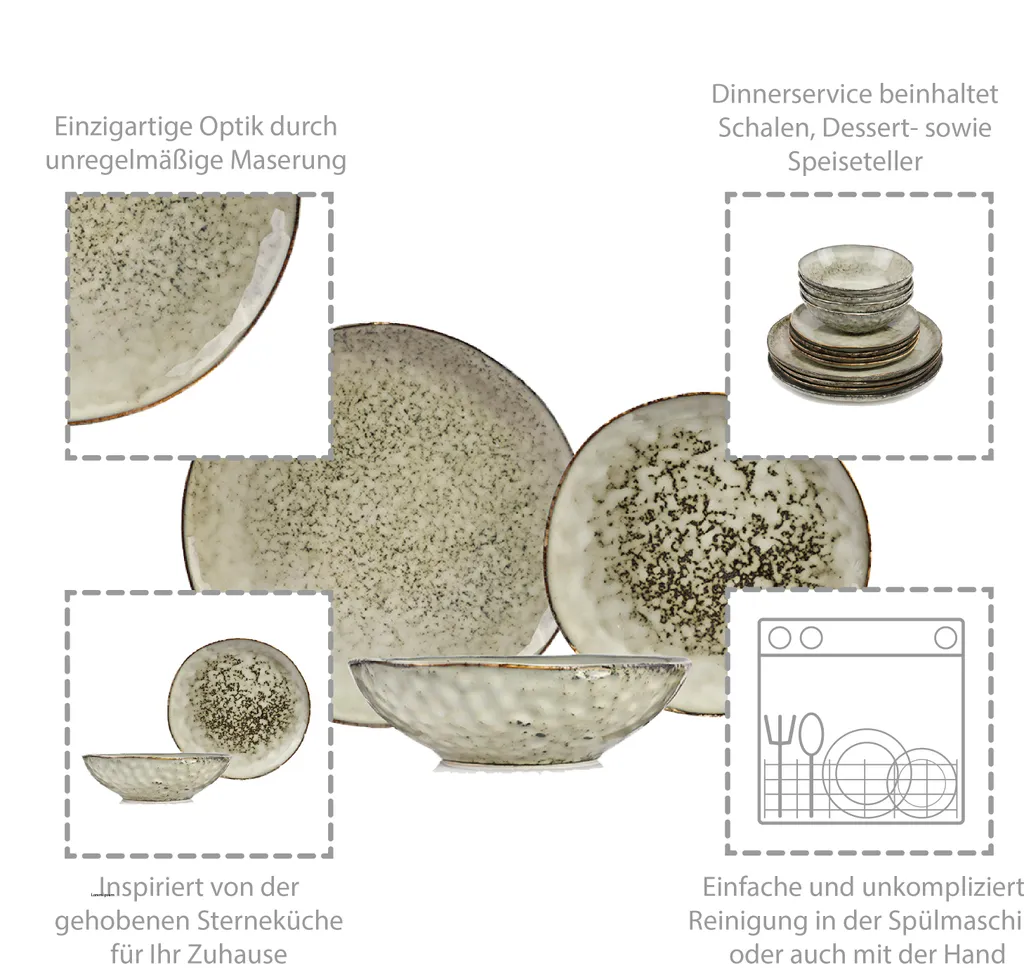 Sänger SÄNGER Steingut Geschirrset Pompei, Tafelservice 12 Teilig Für 4 Personen – Bild 5