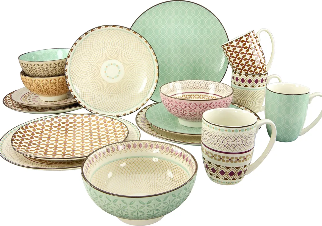 CreaTable 20310 Kombiservice Mandala Für 4 Personen, Steinzeug, Mehrfarbig (1 Set, 16-teilig)