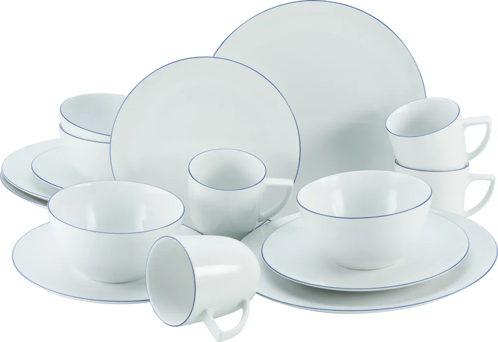 CreaTable 22456 Kombiservice Enjoy Blue Line Für 4 Personen, Porzellan, Weiß (1 Set, 16-teilig)