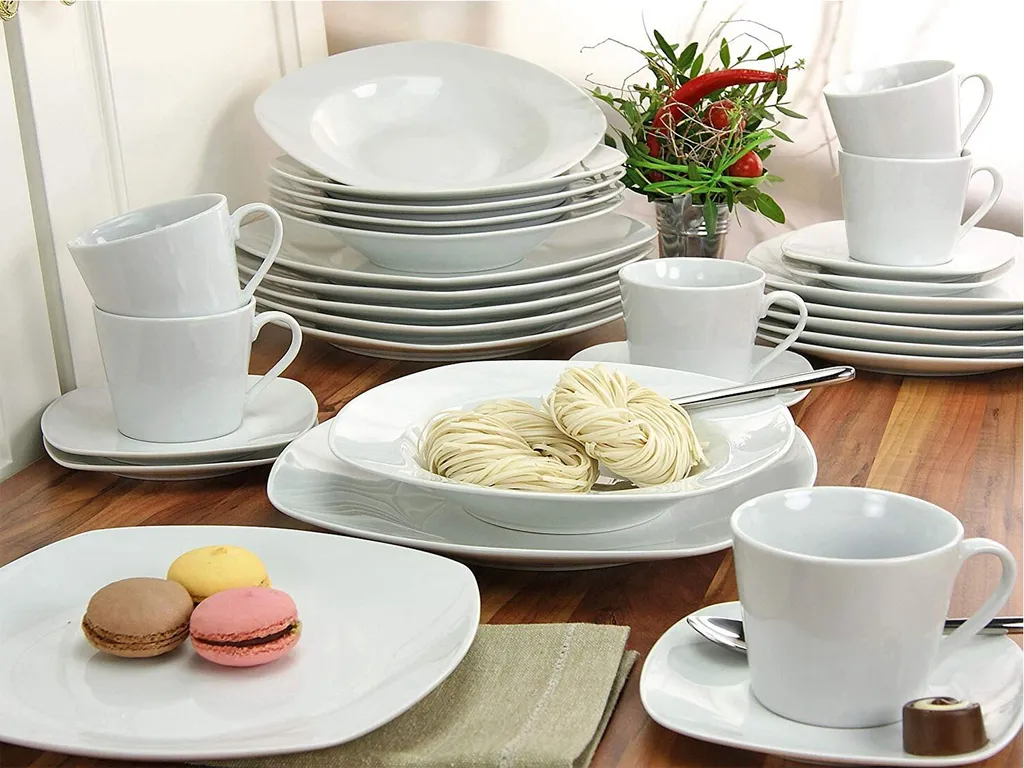 CreaTable 19511 Tafelservice Amelie Für 6 Personen + Uni, Porzellan, Weiß (1 Set, 12-teilig) – Bild 7