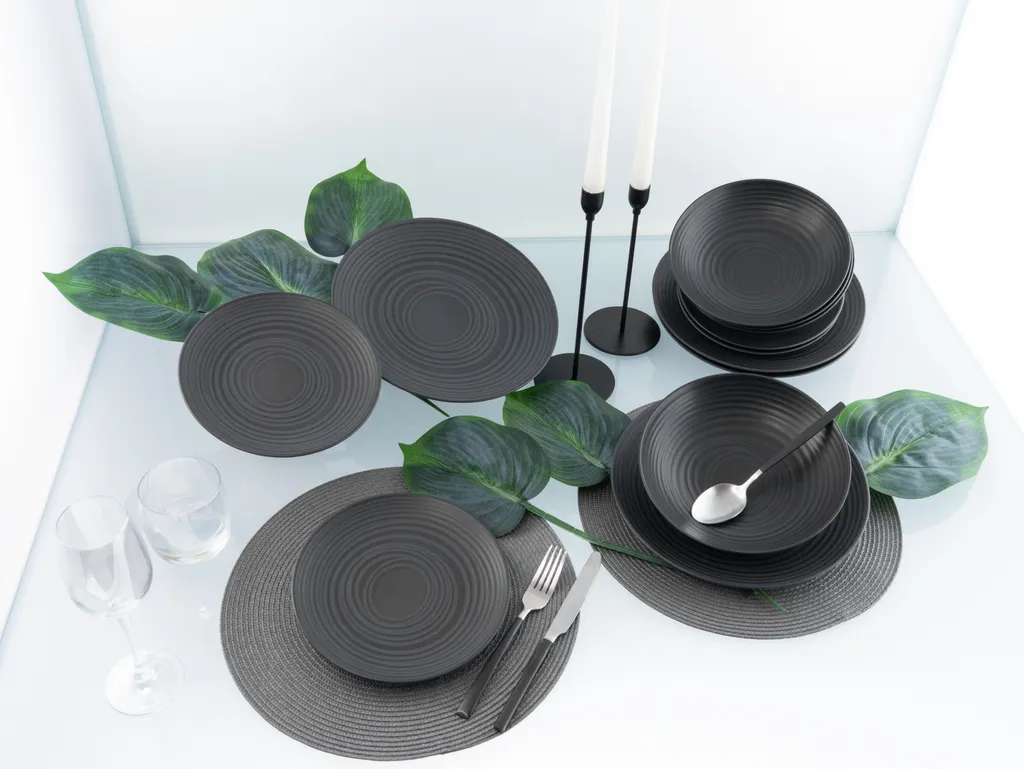 CreaTable 23205 Tafelservice Elements Collection Lava Stone Für 4 Personen, Steinzeug, Schwarz/grau (1 Set, 12-teilig) – Bild 6