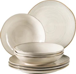 Mäser 931371 Nottingham Vintage Tafel-Service Für 4 Personen Mit Speiseteller Und Suppenteller Im Retro-Look, Steinzeug, Beige, 8-teilig (1 Set)