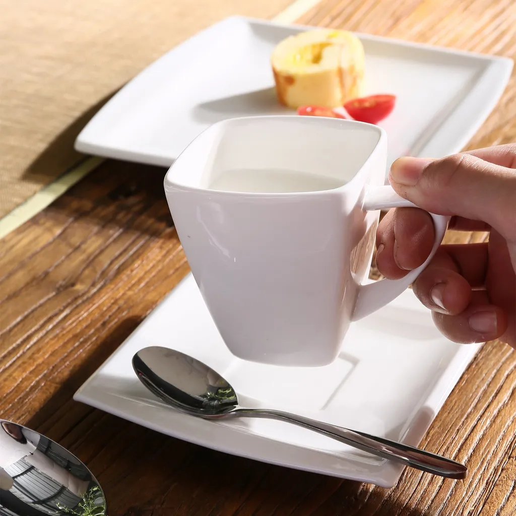 MALACASA 32 Tlg. Kombiservice, Serie BLANCE Cremeweiß Porzellan Geschirrset Mit Servierplatte – Bild 5