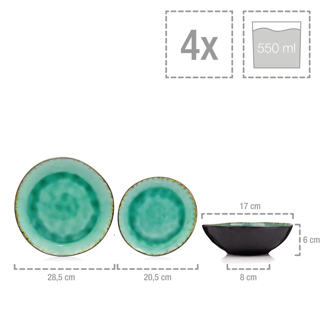 Sänger SÄNGER Steingut Geschirrset Palm Beach, Tafelservice & Servierplatten Set 23 Teilig Für 4 Personen – Bild 7